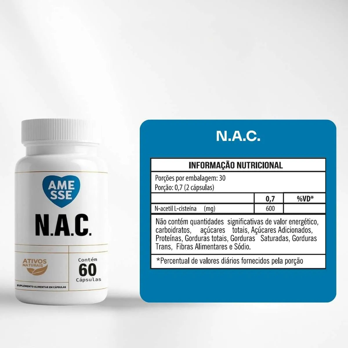 NAC - N-Acetilcisteína - 600mg - Precursor da Glutationa - 60 Cápsulas