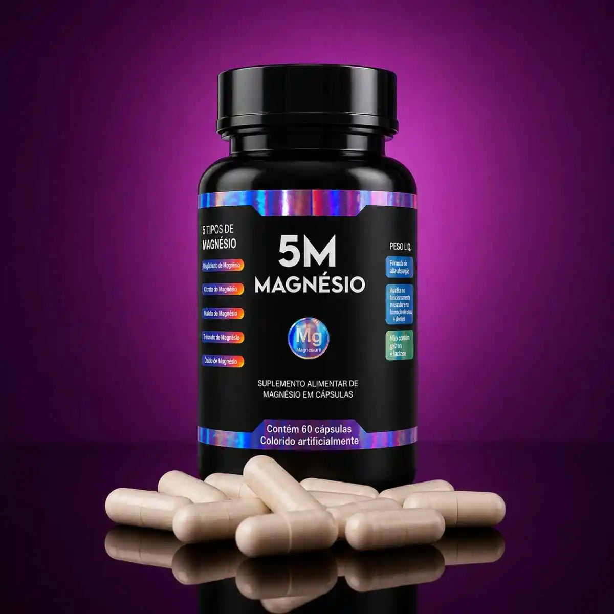5M - Magnésio - 60 Cápsulas - O primeiro e original 5M