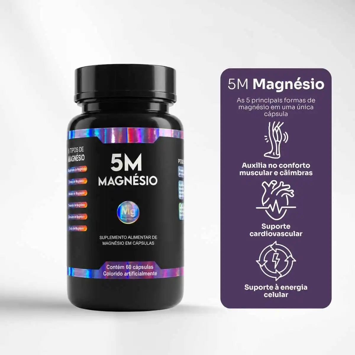 5M - Magnésio - 60 Cápsulas - O primeiro e original 5M